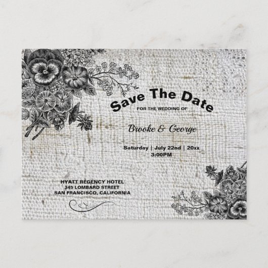 美しい灰色と黒の花が日付を保存 案内ポストカード (正面)