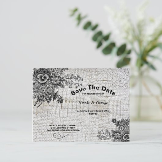 美しい灰色と黒の花が日付を保存 案内ポストカード (スタンド正面)