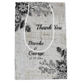 美しい灰色と黒の芸術的花 ミディアムペーパーバッグ (正面)