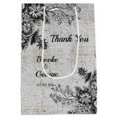 美しい灰色と黒の芸術的花 ミディアムペーパーバッグ (裏面)