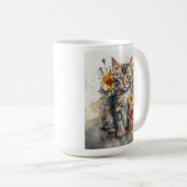 美しい灰色のタビーキャットの花 コーヒーマグカップ (正面右)