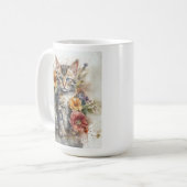 美しい灰色のタビーキャットの花 コーヒーマグカップ (正面左)