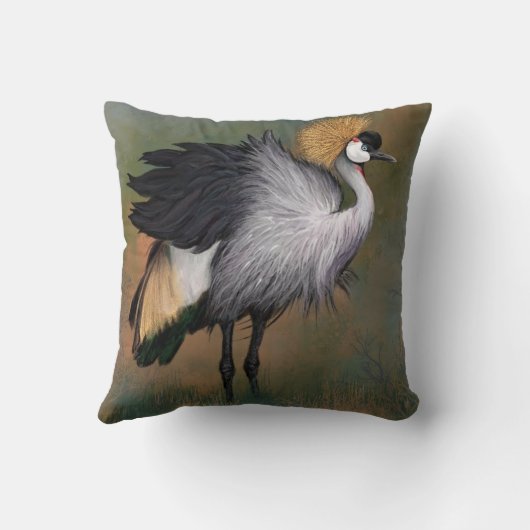 美しい灰色の冠を持つクレーンバード装飾用クッション クッション (裏面)