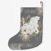 美しい灰色の極熊ハッピークリスマスネーム スモールクリスマスストッキング (裏面)