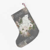 美しい灰色の極熊ハッピークリスマスネーム スモールクリスマスストッキング (裏面 (吊り時))