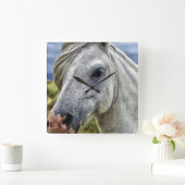 美しい灰色の馬時計 スクエア壁時計 (ホーム)