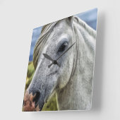 美しい灰色の馬時計 スクエア壁時計 (傾斜)