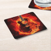 美しい炎のギターイメージ スクエアペーパーコースター (アングル)
