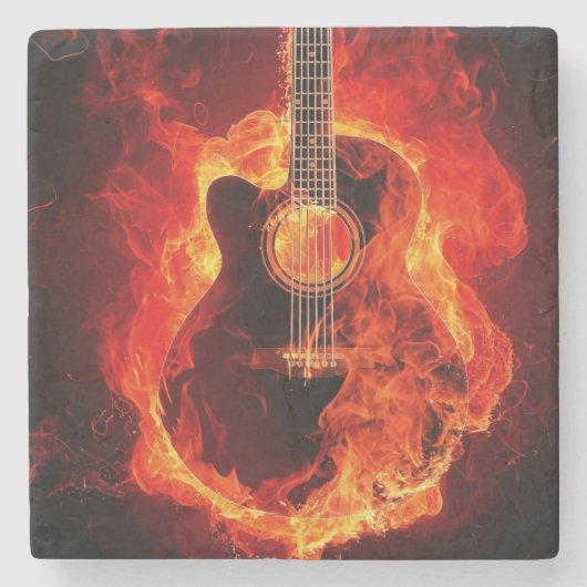 美しい炎のギターイメージ ストーンコースター (正面)