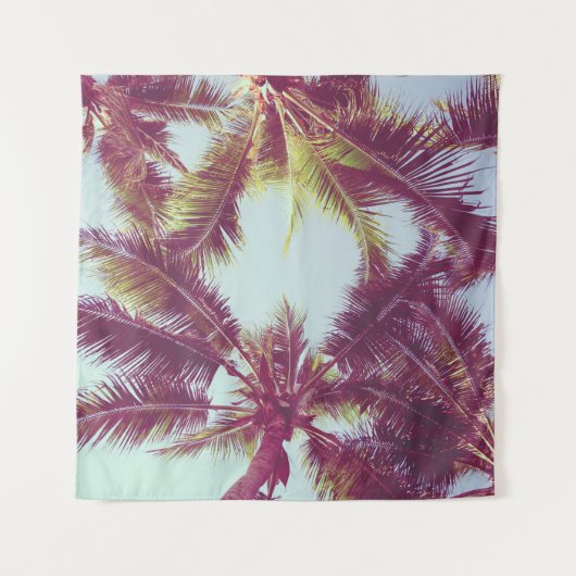 美しい熱帯のパームのまわりにの木ビーチ海 タペストリー (正面(横))