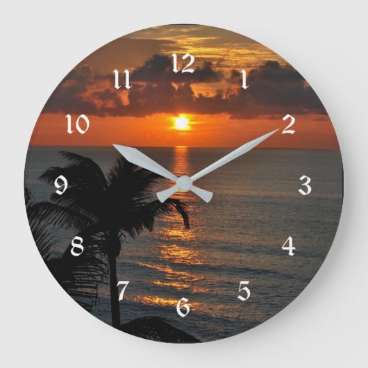美しい熱帯の夕日 ラージ壁時計 (正面)