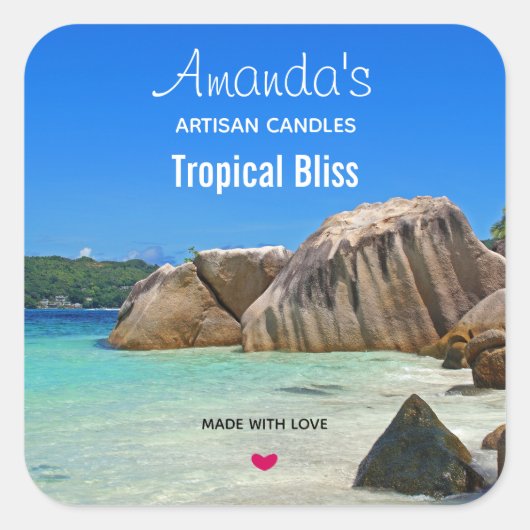 美しい熱帯の海のキャンドルやソープビジネス スクエアシール (正面)