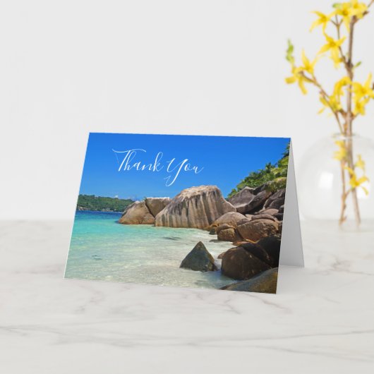 美しい熱帯の海のロッキー海岸線ありがとう カード (黄色い花)