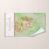 美しい熱帯の花オンろうけつ染めグリーンカスタム ハンドタオル (ハンドタオル)