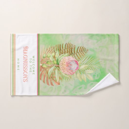 美しい熱帯の花オンろうけつ染めグリーンカスタム ハンドタオル (ハンドタオル)