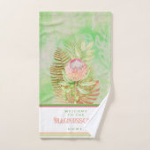 美しい熱帯の花オンろうけつ染めグリーンカスタム ハンドタオル (ハンドタオル)