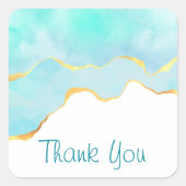 美しい熱帯グリーンブルーと金ゴールド縁ど スクエアシール (正面)