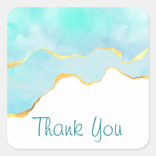 美しい熱帯グリーンブルーと金ゴールド縁ど スクエアシール (正面)