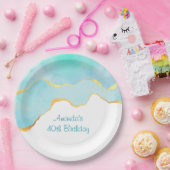 美しい熱帯グリーンブルーと金ゴールド縁ど ペーパープレート (パーティー)