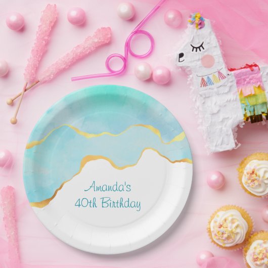 美しい熱帯グリーンブルーと金ゴールド縁ど ペーパープレート (パーティー)