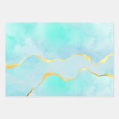 美しい熱帯グリーンブルーと金ゴールド縁ど ラッピングペーパーシート (正面3)