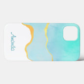 美しい熱帯グリーンブルーと金ゴールド縁ど Case-Mate iPhoneケース (裏面 (横))