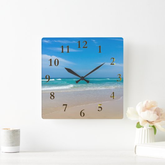 美しい熱帯ターコイズビーチ スクエア壁時計 (ホーム)