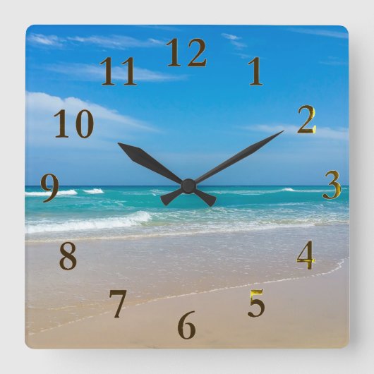 美しい熱帯ターコイズビーチ スクエア壁時計 (正面)