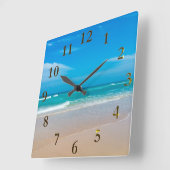 美しい熱帯ターコイズビーチ スクエア壁時計 (傾斜)
