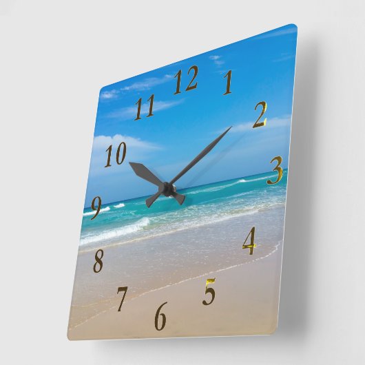 美しい熱帯ターコイズビーチ スクエア壁時計 (傾斜)