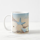 美しい熱帯テーマのビーチの貝 コーヒーマグカップ (左)