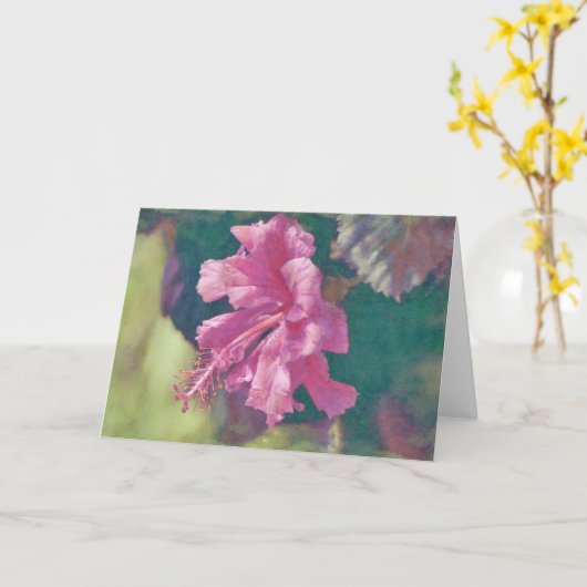 美しい熱帯ハイビスカスピンクの花アートカード カード (黄色い花)