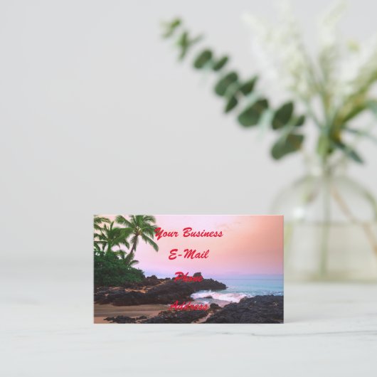 美しい熱帯ハワイ諸島のビーチの日没 名刺 (スタンド正面)