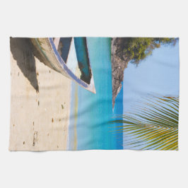 美しい熱帯ビーチとボート キッチンタオル