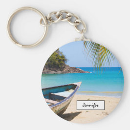 美しい熱帯ビーチとボート キーホルダー
