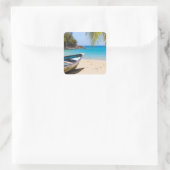 美しい熱帯ビーチとボート スクエアシール (バッグ)