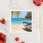 美しい熱帯ビーチとボート スタンダードカクテルナプキン (インサイチュ)