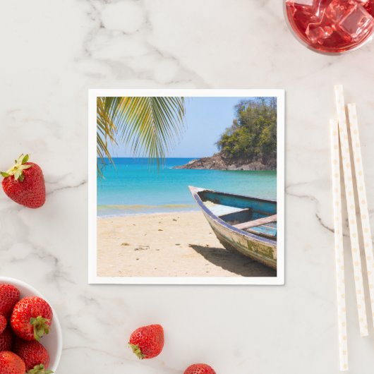 美しい熱帯ビーチとボート スタンダードカクテルナプキン (インサイチュ)