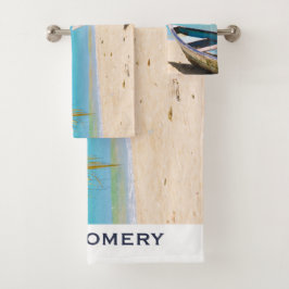 美しい熱帯ビーチとボート バスタオルセット