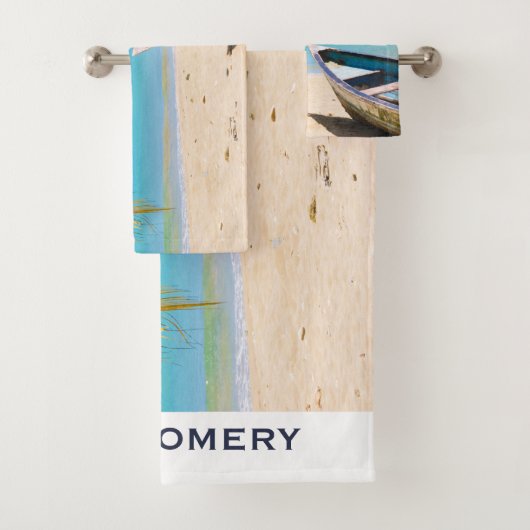 美しい熱帯ビーチとボート バスタオルセット (インサイチュ)