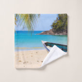美しい熱帯ビーチとボート バスタオルセット (ウォッシュタオル)