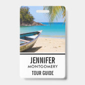 美しい熱帯ビーチとボート バッジ (裏面)