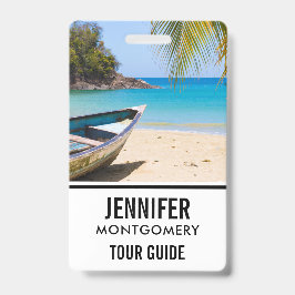 美しい熱帯ビーチとボート バッジ