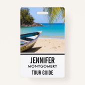 美しい熱帯ビーチとボート バッジ (正面)