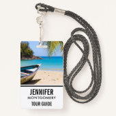 美しい熱帯ビーチとボート バッジ (裏面ランヤード)