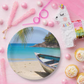 美しい熱帯ビーチとボート ペーパープレート (パーティー)