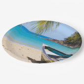美しい熱帯ビーチとボート ペーパープレート (アングル)