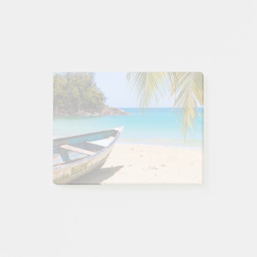 美しい熱帯ビーチとボート ポストイット (正面)