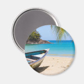 美しい熱帯ビーチとボート マグネット (正面/裏面)