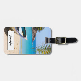 美しい熱帯ビーチとボート ラゲッジタグ